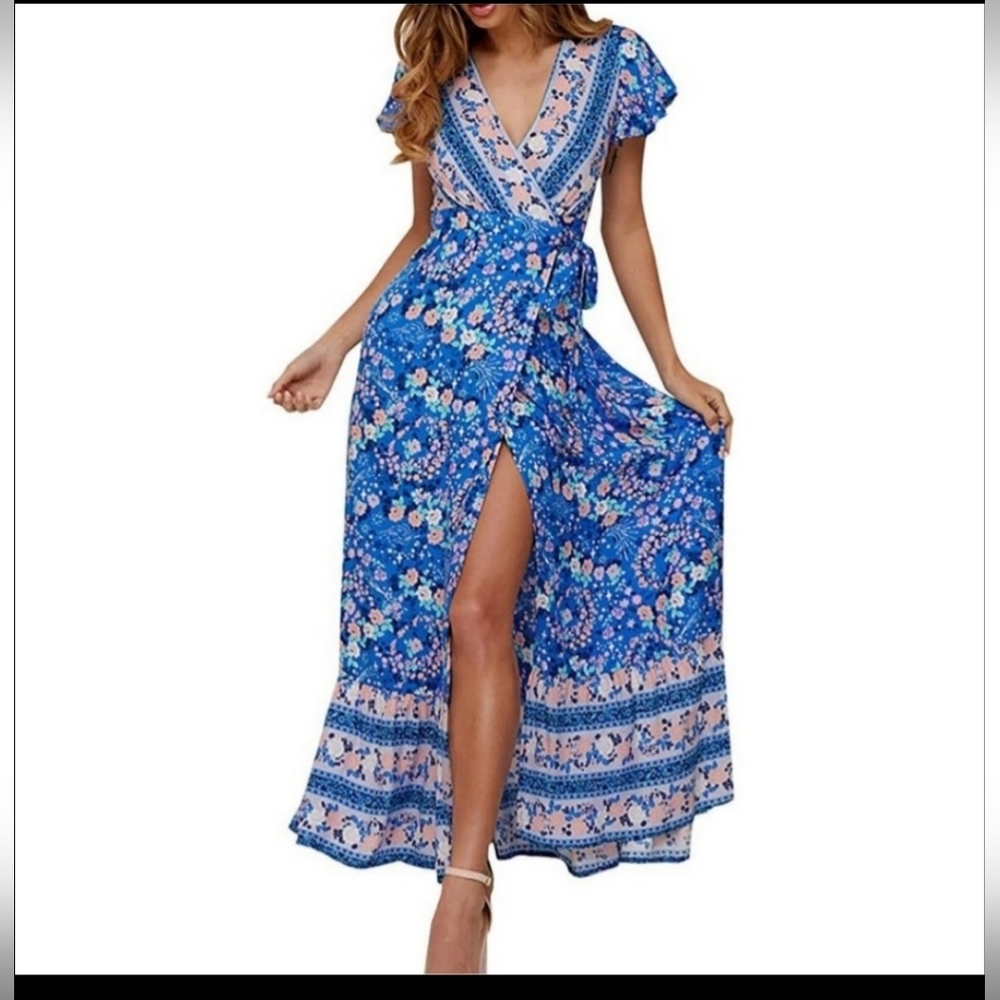 Zesica Floral Boho Wrap Dress Size Medium
